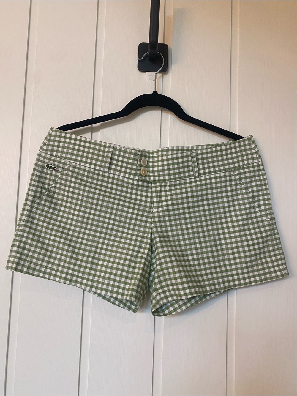 Lacoste Light Green and White Gingham Shorts
